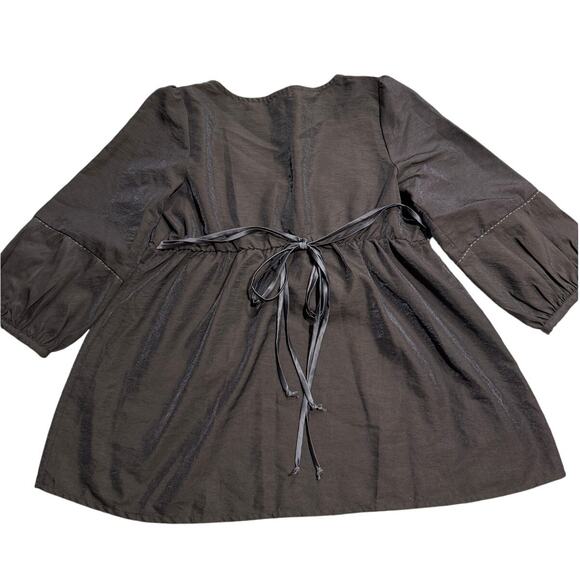 VTG Y2K Miss Me Babydoll Top Blouse Womens Large Rosettes Brown T182 Scoop Neck - Picture 7 of 8